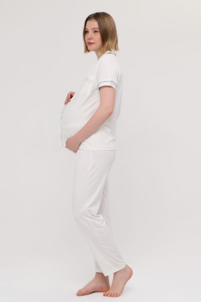 Likapa Önden Düğmeli Hamile Lohusa KISA KOL PİJAMA TAKIMI