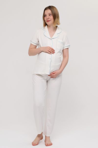 Likapa Önden Düğmeli Hamile Lohusa KISA KOL PİJAMA TAKIMI