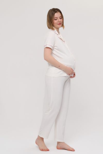 Likapa Önden Düğmeli Hamile Lohusa KISA KOL PİJAMA TAKIMI