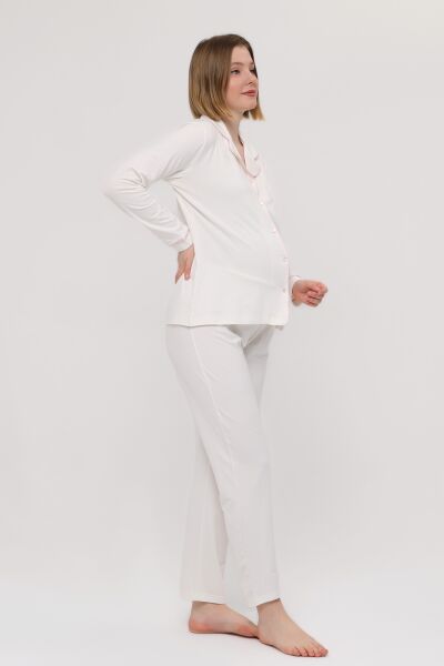Likapa Önden Düğmeli Hamile Lohusa UZUN KOL PİJAMA TAKIMI