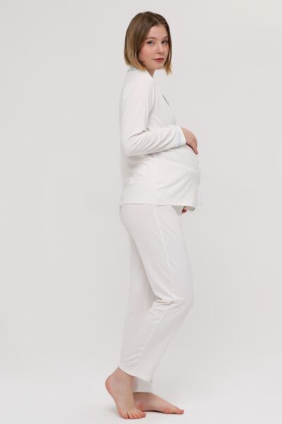 Likapa Önden Düğmeli Hamile Lohusa UZUN KOL PİJAMA TAKIMI