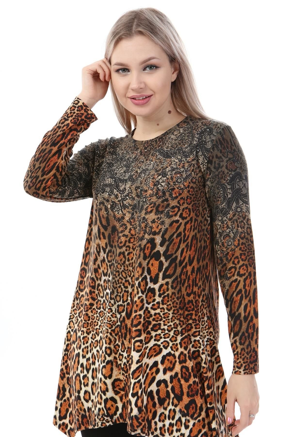 Likapa Bayan Leopar Taşlı Viskon Tunik 529