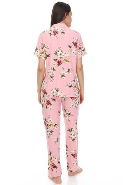 Kısa Kollu Gömlek Yaka Viskon Pijama Takımı