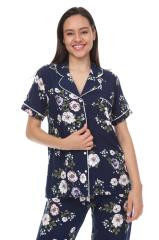 Kısa Kollu Gömlek Yaka Viskon Pijama Takımı