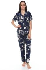 Kısa Kollu Gömlek Yaka Viskon Pijama Takımı