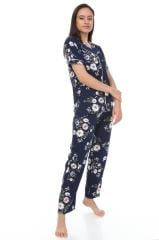 Kısa Kollu Gömlek Yaka Viskon Pijama Takımı