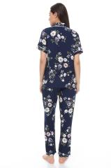 Kısa Kollu Gömlek Yaka Viskon Pijama Takımı