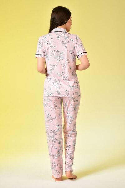 Penye Önden Düğmeli Hamile Lohusa KISA KOL PİJAMA TAKIMI