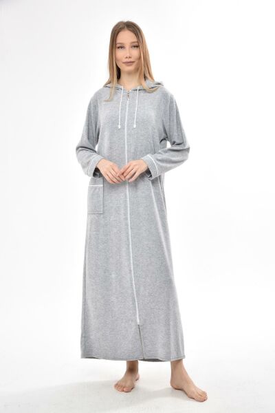 3106 Likapa Fermuarlı Uzun Kapüşonlu Havlu Elbise Fuşya - 3XL