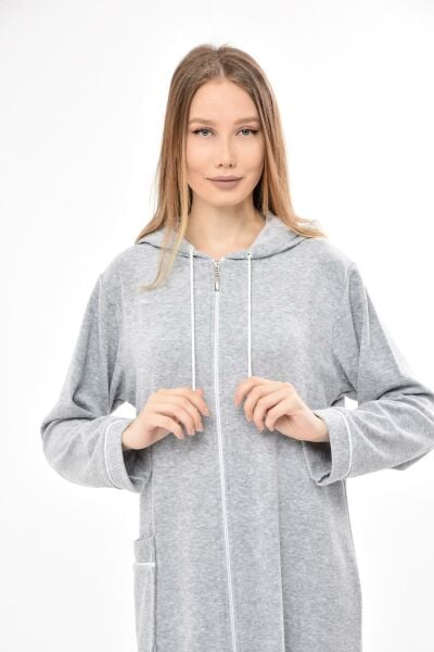 3106 Likapa Fermuarlı Uzun Kapüşonlu Havlu Elbise Fuşya - 3XL