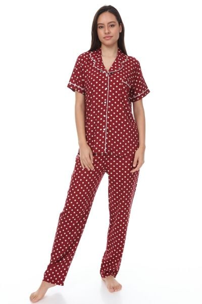 Kısa Kollu Gömlek Yaka Viskon Pijama Takımı