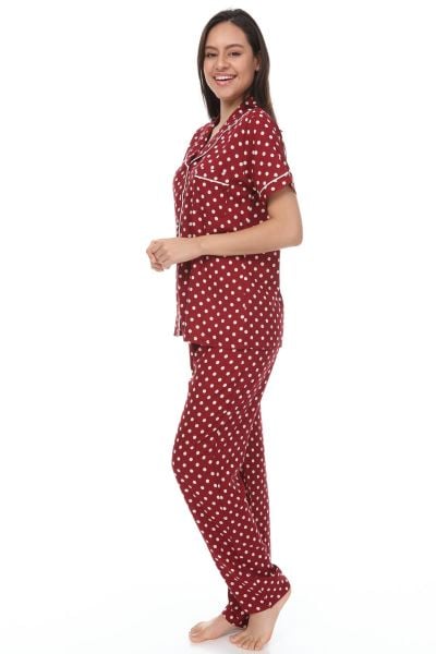 Kısa Kollu Gömlek Yaka Viskon Pijama Takımı