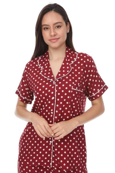 Kısa Kollu Gömlek Yaka Viskon Pijama Takımı