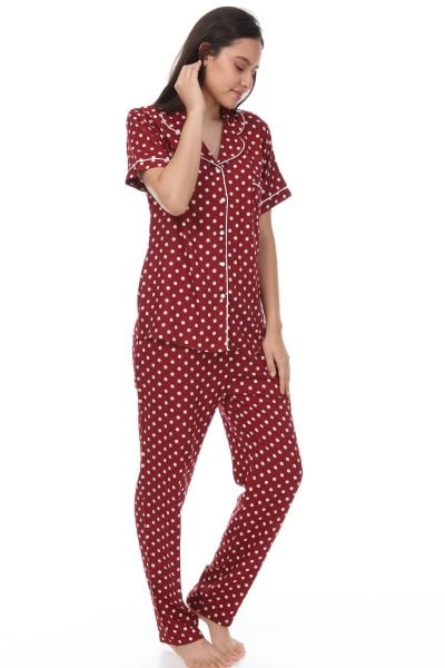 Kısa Kollu Gömlek Yaka Viskon Pijama Takımı