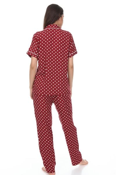 Kısa Kollu Gömlek Yaka Viskon Pijama Takımı