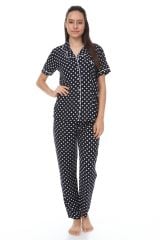 Kısa Kollu Gömlek Yaka Viskon Pijama Takımı