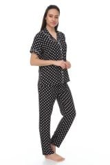 Kısa Kollu Gömlek Yaka Viskon Pijama Takımı