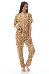 Kısa Kollu Gömlek Yaka Viskon Pijama Takımı