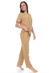 Kısa Kollu Gömlek Yaka Viskon Pijama Takımı