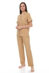 Kısa Kollu Gömlek Yaka Viskon Pijama Takımı