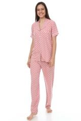 Kısa Kollu Gömlek Yaka Viskon Pijama Takımı