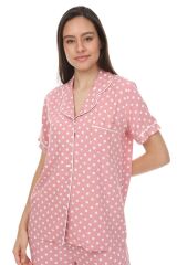 Kısa Kollu Gömlek Yaka Viskon Pijama Takımı