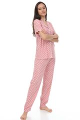 Kısa Kollu Gömlek Yaka Viskon Pijama Takımı