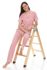 Kısa Kollu Gömlek Yaka Viskon Pijama Takımı