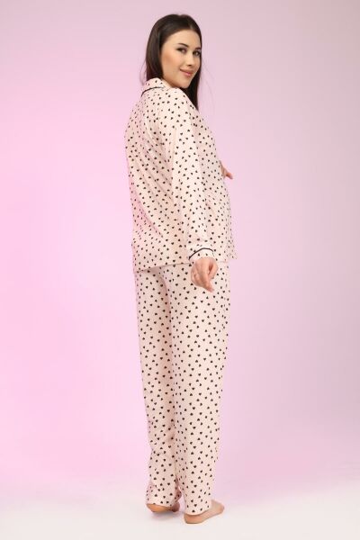 Likapa Penye Önden Düğmeli Hamile Lohusa UZUN KOL PİJAMA TAKIMI