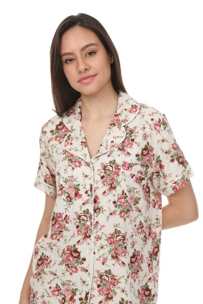 Kısa Kollu Gömlek Yaka Viskon Pijama Takımı