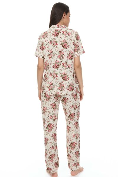 Kısa Kollu Gömlek Yaka Viskon Pijama Takımı
