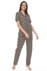 Kısa Kollu Gömlek Yaka Viskon Pijama Takımı