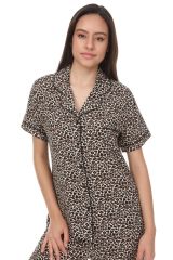 Kısa Kollu Gömlek Yaka Viskon Pijama Takımı