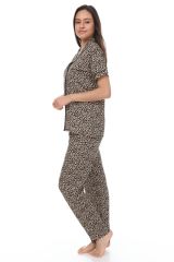 Kısa Kollu Gömlek Yaka Viskon Pijama Takımı