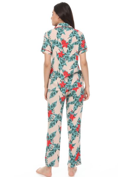 Kısa Kollu Gömlek Yaka Dokuma Pijama Takımı