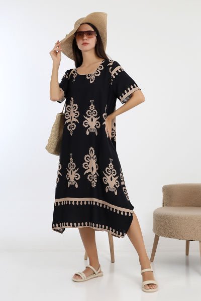LİKAPASHOP VİSKON KISA KOL ELBİSE 2726 SİYAH OTANTİK - XL