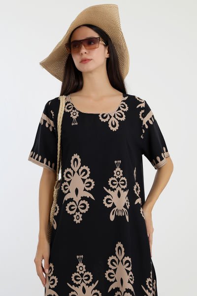 LİKAPASHOP VİSKON KISA KOL ELBİSE 2726 SİYAH OTANTİK - XL