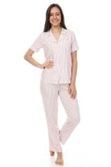 Kısa Kollu Gömlek Yaka Dokuma Pijama Takımı