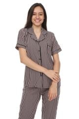 Kısa Kollu Gömlek Yaka Dokuma Pijama Takımı