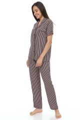 Kısa Kollu Gömlek Yaka Dokuma Pijama Takımı