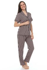Kısa Kollu Gömlek Yaka Dokuma Pijama Takımı