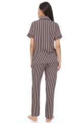 Kısa Kollu Gömlek Yaka Dokuma Pijama Takımı