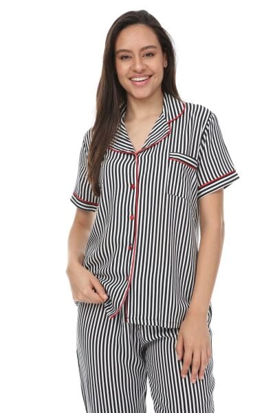 Kısa Kollu Gömlek Yaka Dokuma Pijama Takımı