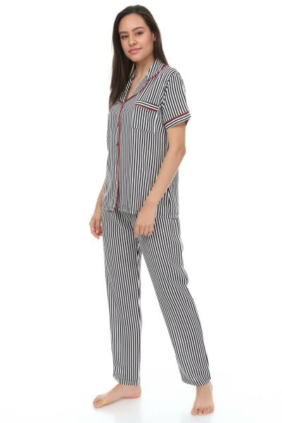 Kısa Kollu Gömlek Yaka Dokuma Pijama Takımı