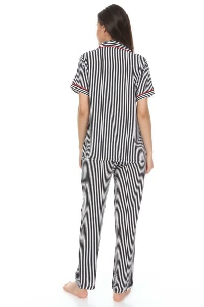 Kısa Kollu Gömlek Yaka Dokuma Pijama Takımı