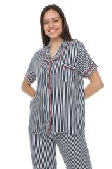Kısa Kollu Gömlek Yaka Dokuma Pijama Takımı