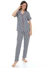 Kısa Kollu Gömlek Yaka Dokuma Pijama Takımı
