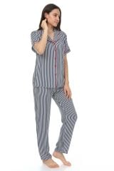 Kısa Kollu Gömlek Yaka Dokuma Pijama Takımı