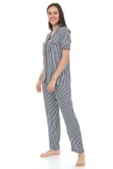Kısa Kollu Gömlek Yaka Dokuma Pijama Takımı