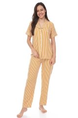 Kısa Kollu Gömlek Yaka Dokuma Pijama Takımı